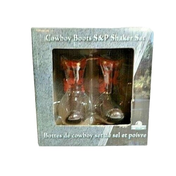 Rivers Edge Cowboy Boots Ceramic Salt Pepper Shakers Western Stars Kitchen Gift - Picture 2 of 3